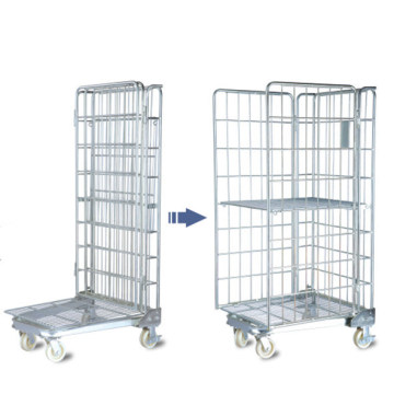 Folding Warehouse Storage Wire Mesh Trolley